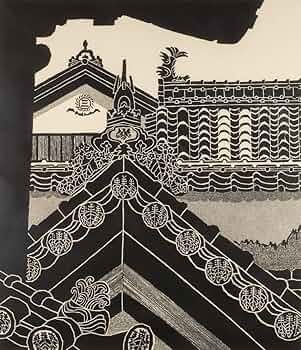 寺司勝次郎　屋根版画家　「旧家」　木版画 寺司勝次郎 屋根版画家 「旧家」 木版画
